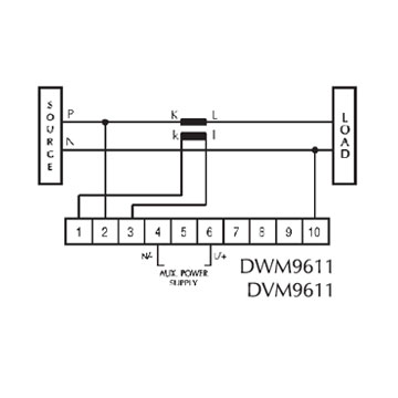 Digital Wattmeter / Varmeter (with Built-In Transducer) Connection Diagram