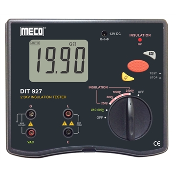 2.5kV - 20GOhm Digital Insulation Tester with AC Voltage Function and Rechargeable Batteries with AC Adaptor
