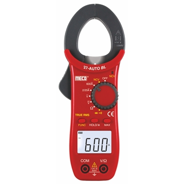 3-1/2 Digit 2000 Counts 600A AC Autoranging Digital Clampmeter - TRMS (Model : 27-AUTO BL)