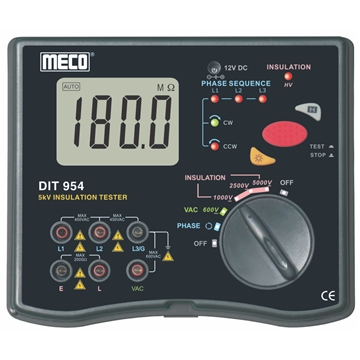5kV - 200GOhm Digital Insulation Tester with AC Voltage, Phase Sequence & Phase Status Indicator (Model : DIT 954)